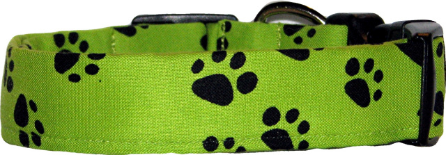 Lime & Black Paw Prints Handmade Dog Collar